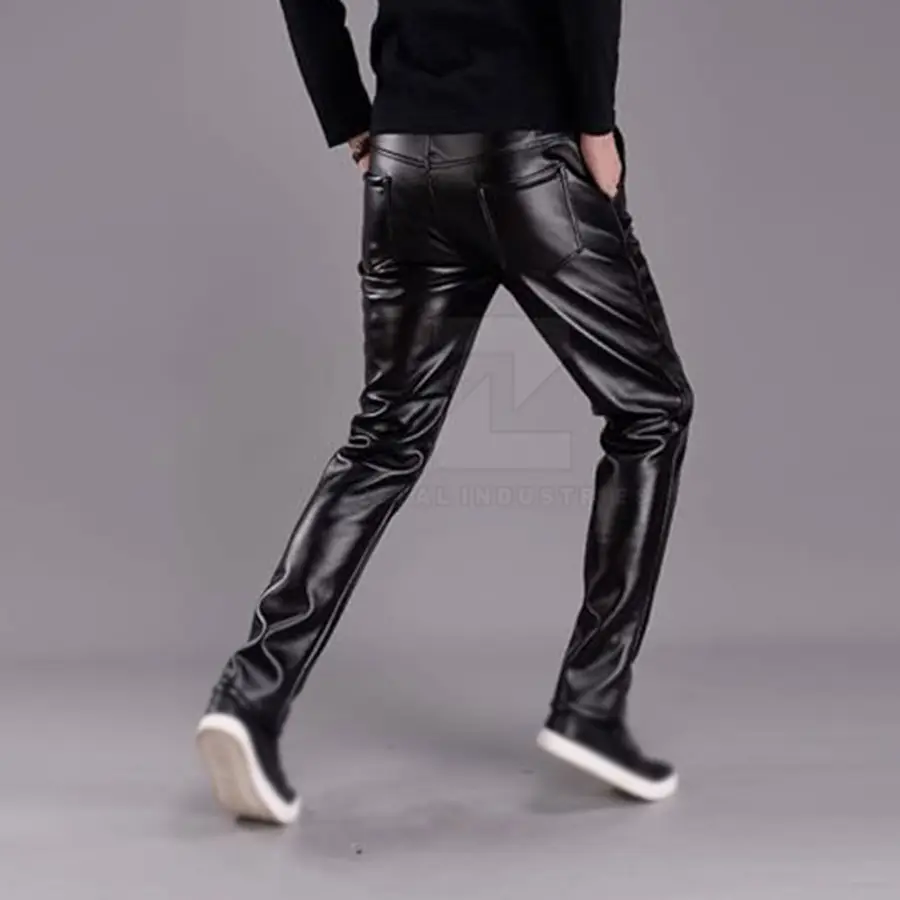 Custom Made Men's Leather Pants-Dark Mid Waist Lightweight Casual Style with Customized Logo and Design — Zefal Industries product photograph 3 of 6