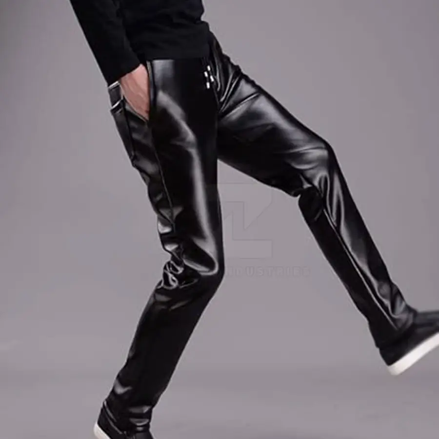 Custom Made Men's Leather Pants-Dark Mid Waist Lightweight Casual Style with Customized Logo and Design — Zefal Industries product photograph 4 of 6