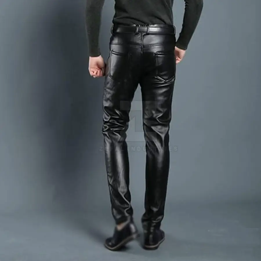 Custom Made Men's Leather Pants-Dark Mid Waist Lightweight Casual Style with Customized Logo and Design — Zefal Industries product photograph 6 of 6