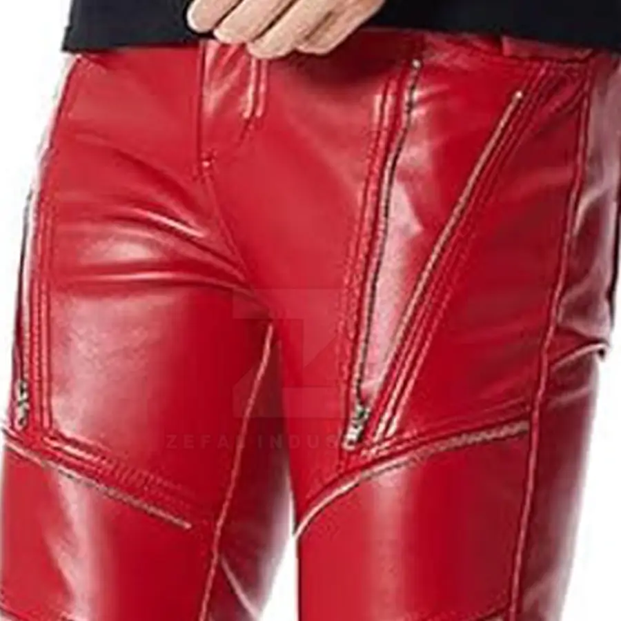High Quality Solid Color Casual Men Leather Pants Dark Wash Mid Waist Breathable Lightweight Winter Customized Colors Button — Zefal Industries product photograph 6 of 6