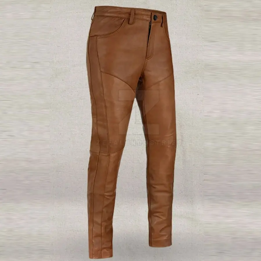 High Quality Lightweight Casual Men Leather Pants Dark Wash Mid Waist Custom Logo Print OEM Service Breathable Wholesale Best — Zefal Industries product photograph 2 of 6