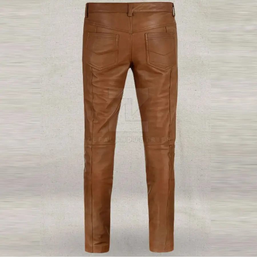 High Quality Lightweight Casual Men Leather Pants Dark Wash Mid Waist Custom Logo Print OEM Service Breathable Wholesale Best — Zefal Industries product photograph 3 of 6