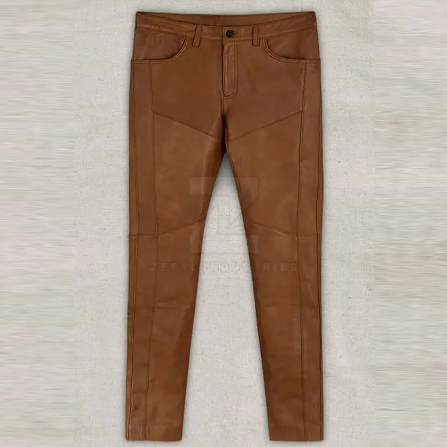 High Quality Lightweight Casual Men Leather Pants Dark Wash Mid Waist Custom Logo Print OEM Service Breathable Wholesale Best — Zefal Industries product photograph 4 of 6