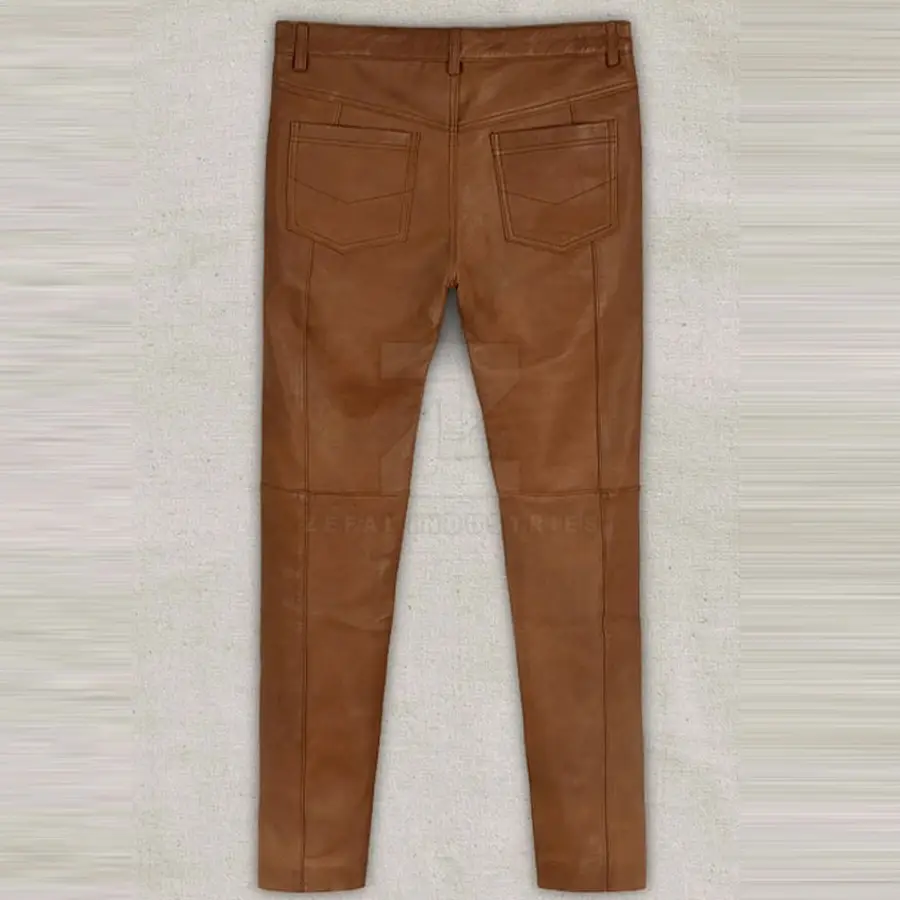 High Quality Lightweight Casual Men Leather Pants Dark Wash Mid Waist Custom Logo Print OEM Service Breathable Wholesale Best — Zefal Industries product photograph 5 of 6