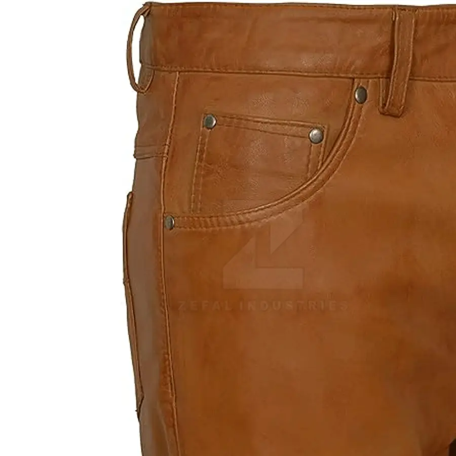 Wholesale Low MOQ Lightweight Casual Men Leather Pants Dark Mid Custom Logo Custom Made Latest Design — Zefal Industries product photograph 5 of 6