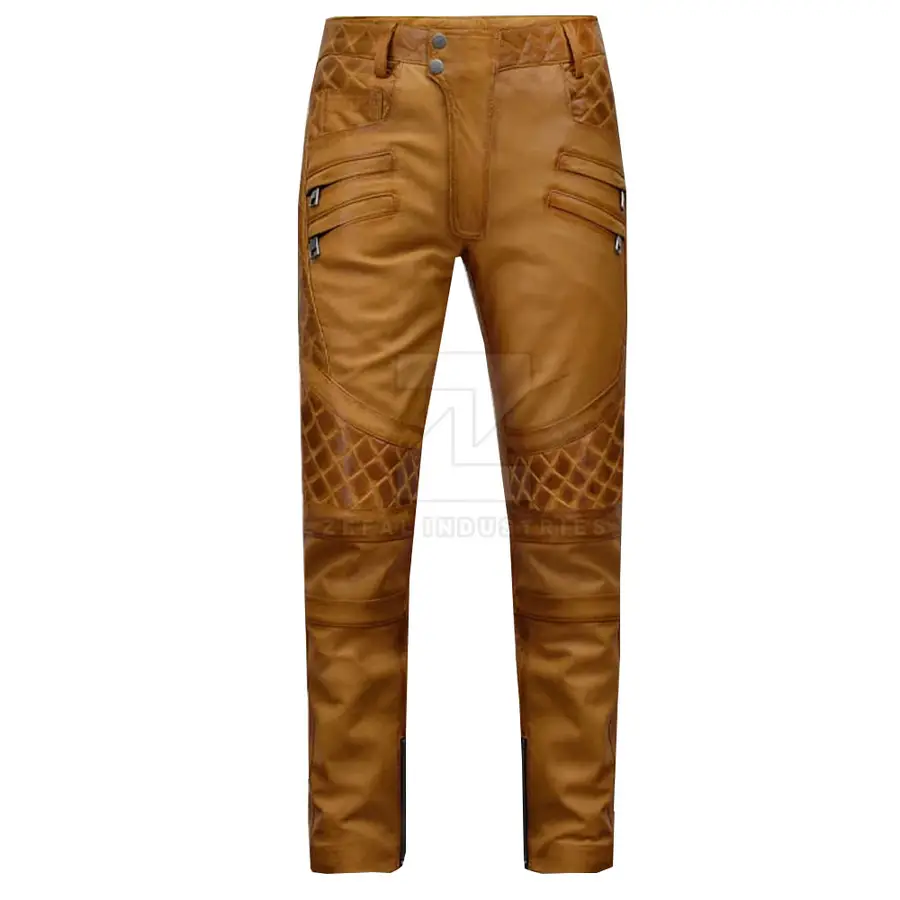 Customized Logo Dark Mid Lightweight Casual Men's Leather Pants Button Closure Flat Front High Quality Winter Outdoor Breathable — Zefal Industries product photograph 1 of 6