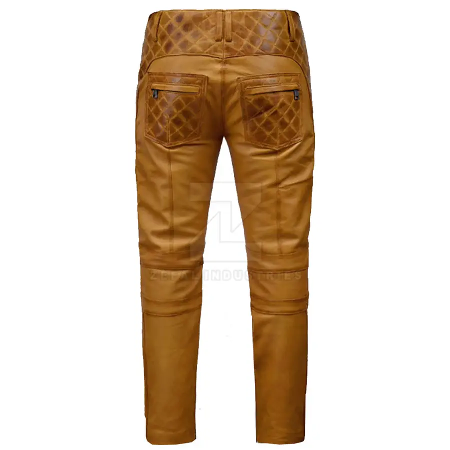 Customized Logo Dark Mid Lightweight Casual Men's Leather Pants Button Closure Flat Front High Quality Winter Outdoor Breathable — Zefal Industries product photograph 2 of 6