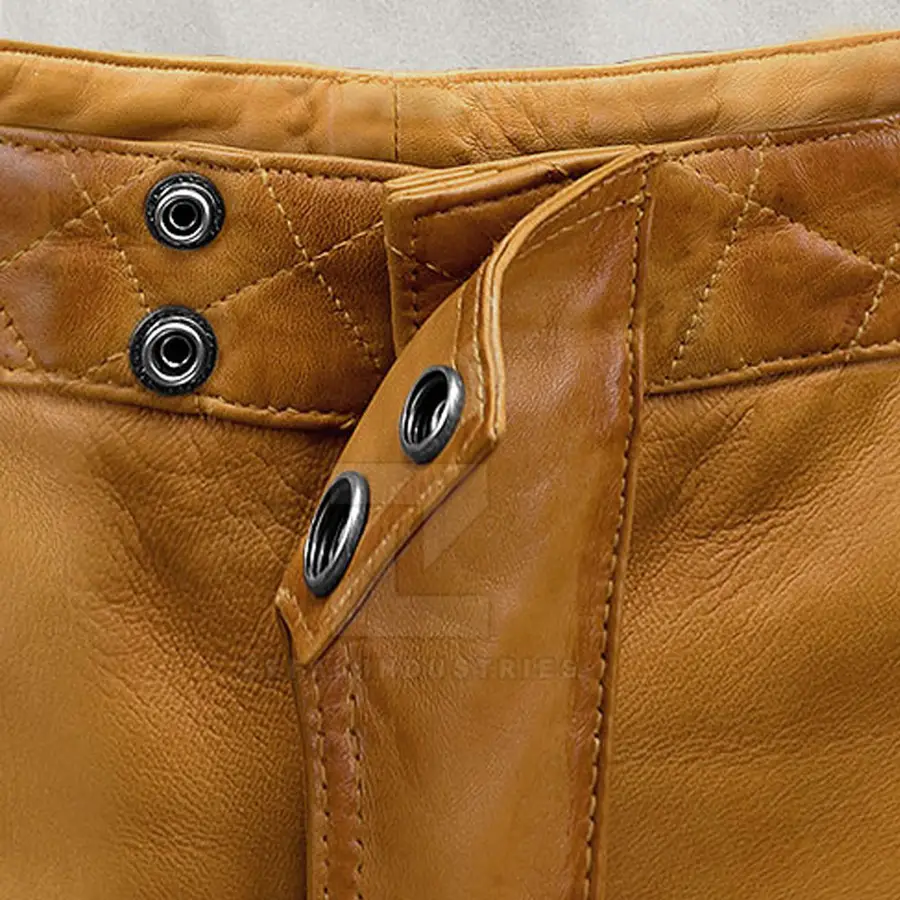 Customized Logo Dark Mid Lightweight Casual Men's Leather Pants Button Closure Flat Front High Quality Winter Outdoor Breathable — Zefal Industries product photograph 5 of 6