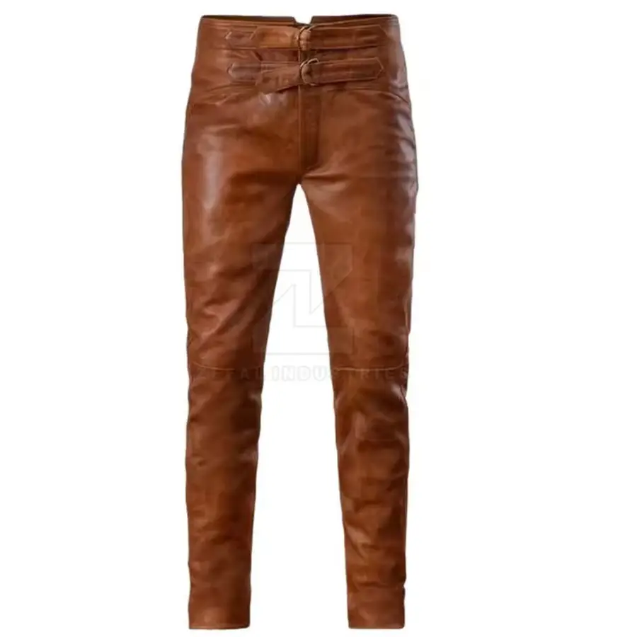 Lightweight Best Selling Men Leather Pants Customized Logo Dark Wash Mid Waist Breathable Casual Winter Button Closure Premium — Zefal Industries product photograph 1 of 6