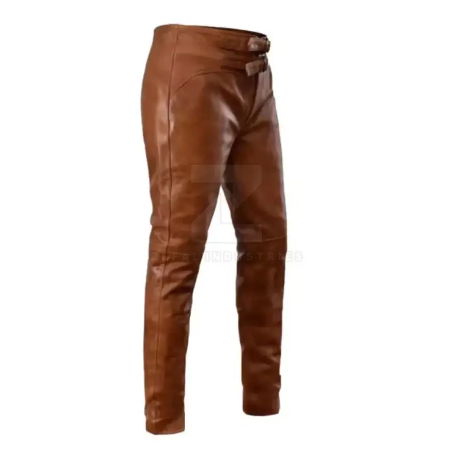 Lightweight Best Selling Men Leather Pants Customized Logo Dark Wash Mid Waist Breathable Casual Winter Button Closure Premium — Zefal Industries product photograph 3 of 6