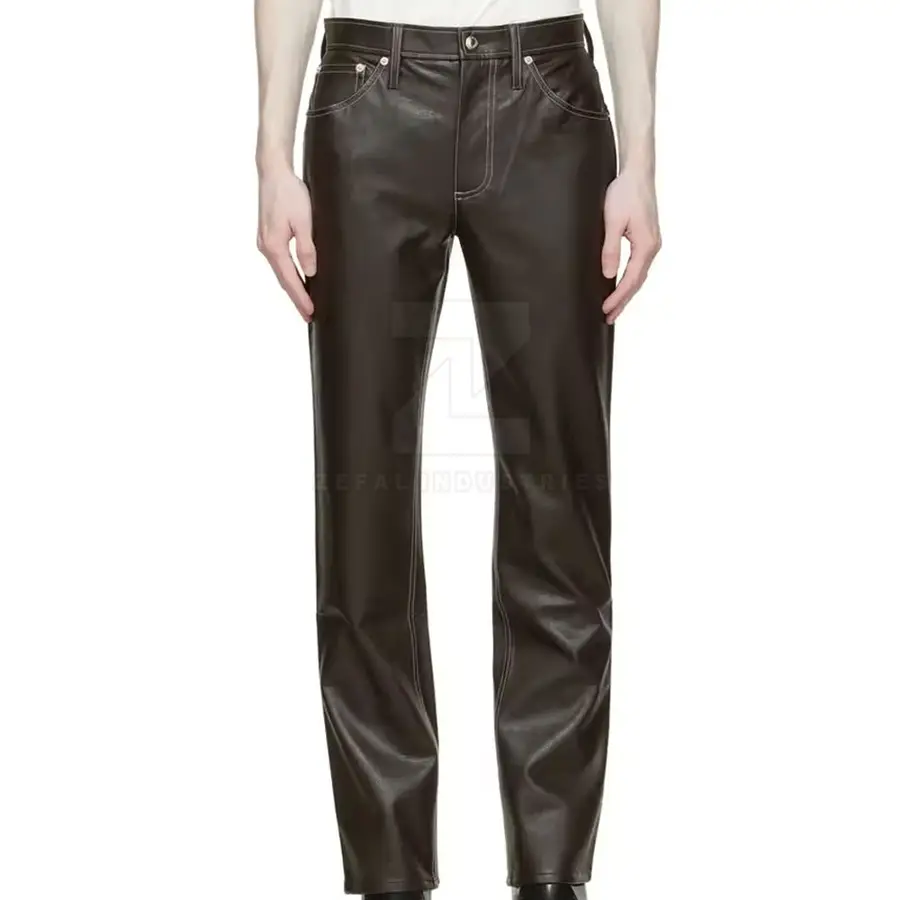 Classic Men's Leather Casual Pants Mid Glossy Surface Comfortable Lining Customized Logo Breathable High Quality Lightweight All — Zefal Industries product photograph 1 of 6