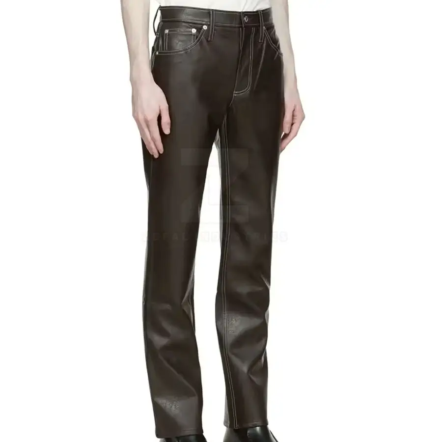 Classic Men's Leather Casual Pants Mid Glossy Surface Comfortable Lining Customized Logo Breathable High Quality Lightweight All — Zefal Industries product photograph 2 of 6