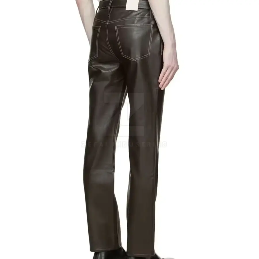 Classic Men's Leather Casual Pants Mid Glossy Surface Comfortable Lining Customized Logo Breathable High Quality Lightweight All — Zefal Industries product photograph 3 of 6