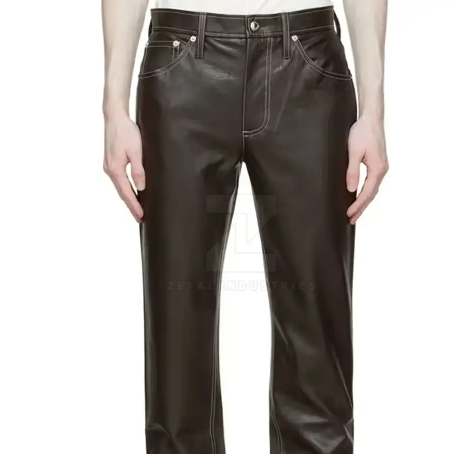 Classic Men's Leather Casual Pants Mid Glossy Surface Comfortable Lining Customized Logo Breathable High Quality Lightweight All — Zefal Industries product photograph 4 of 6
