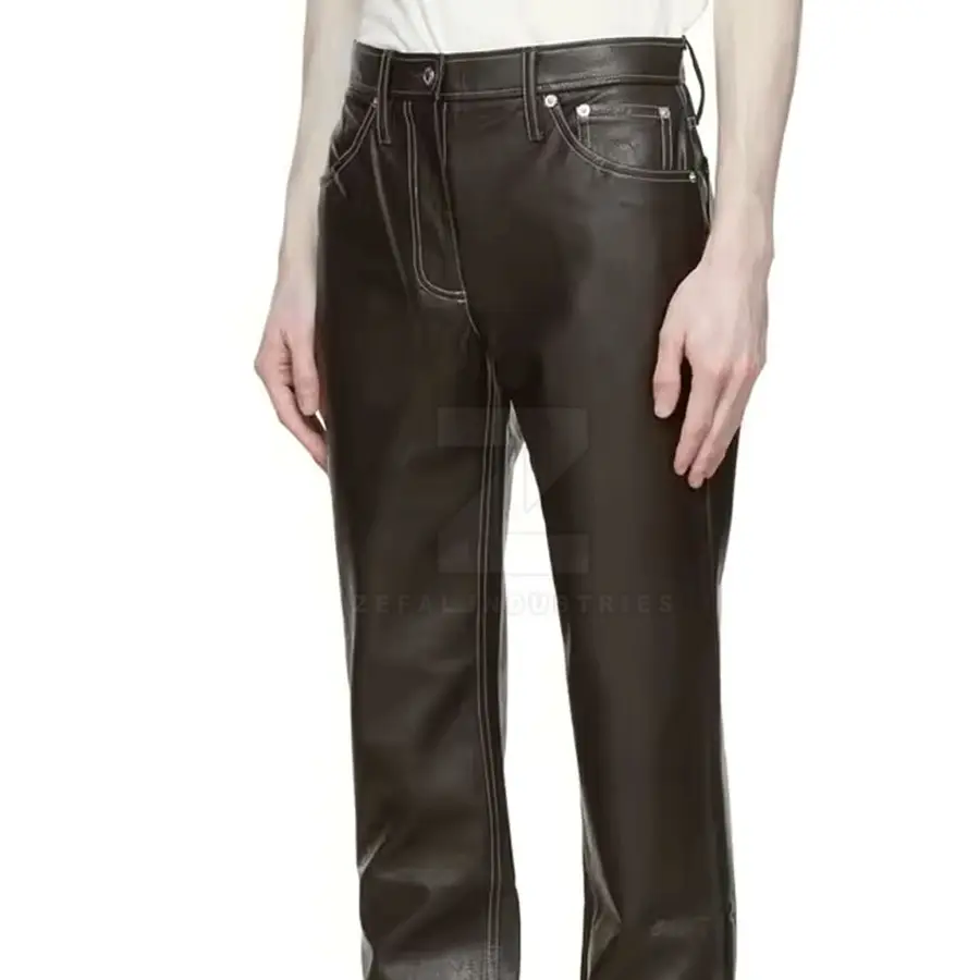 Classic Men's Leather Casual Pants Mid Glossy Surface Comfortable Lining Customized Logo Breathable High Quality Lightweight All — Zefal Industries product photograph 5 of 6