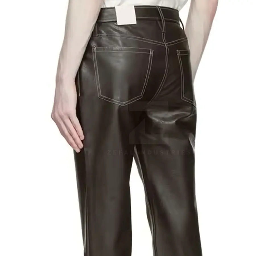Classic Men's Leather Casual Pants Mid Glossy Surface Comfortable Lining Customized Logo Breathable High Quality Lightweight All — Zefal Industries product photograph 6 of 6