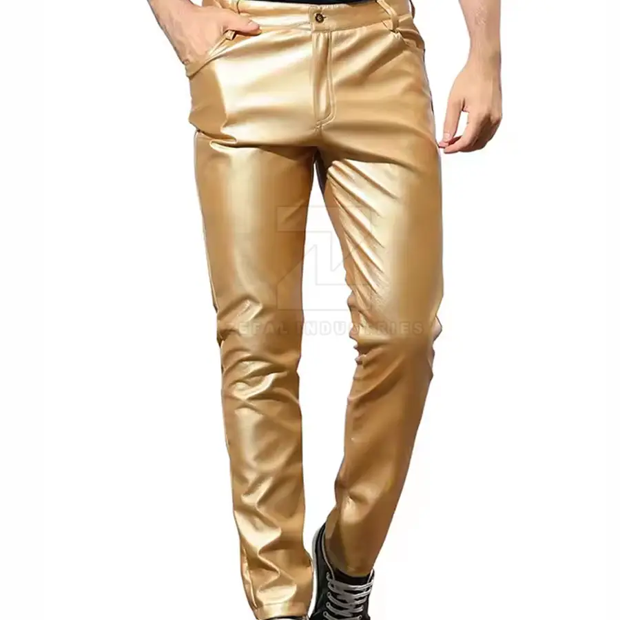 High Quality Lightweight Men Casual Leather Pants Dark Wash Mid Rise Customizable Design Customized Logo Wholesale OEM Service — Zefal Industries product photograph 1 of 6