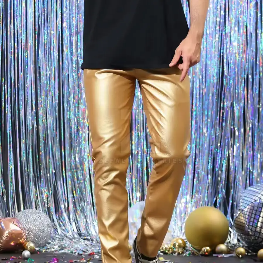 High Quality Lightweight Men Casual Leather Pants Dark Wash Mid Rise Customizable Design Customized Logo Wholesale OEM Service — Zefal Industries product photograph 2 of 6