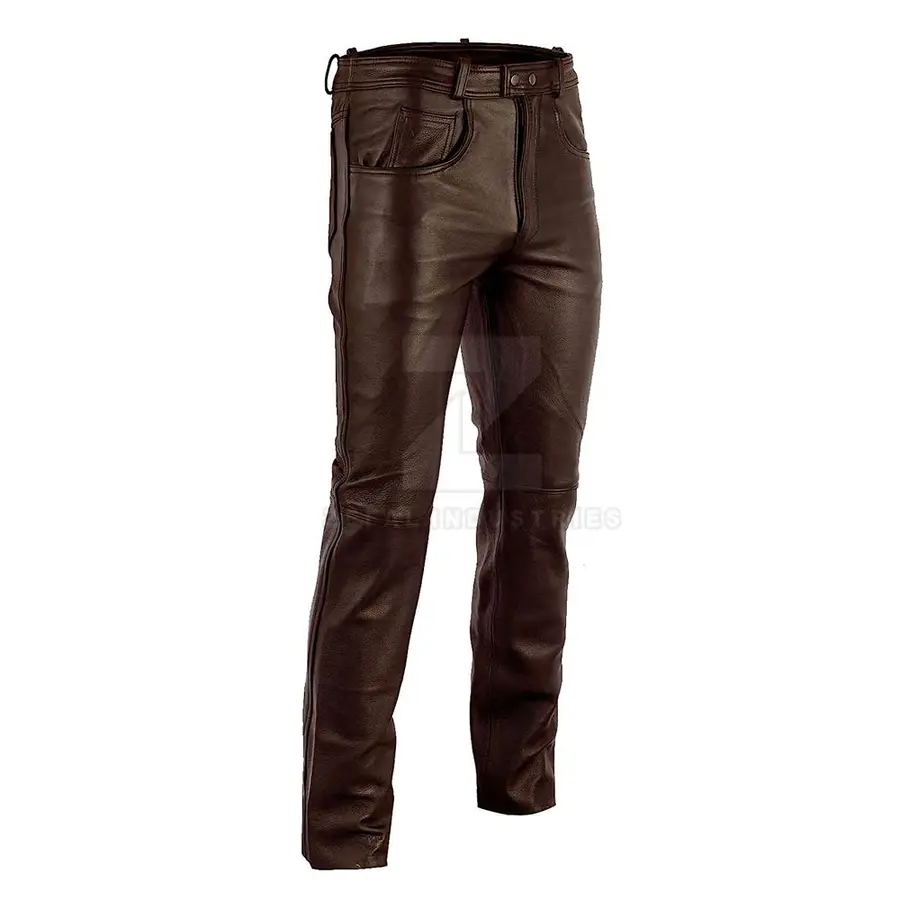 Top Selling Men's Genuine Leather Casual Mid Waist Lightweight Breathable Dark Wash Customized Logo Pant-Cheap Price New Arrival — Zefal Industries product photograph 2 of 6