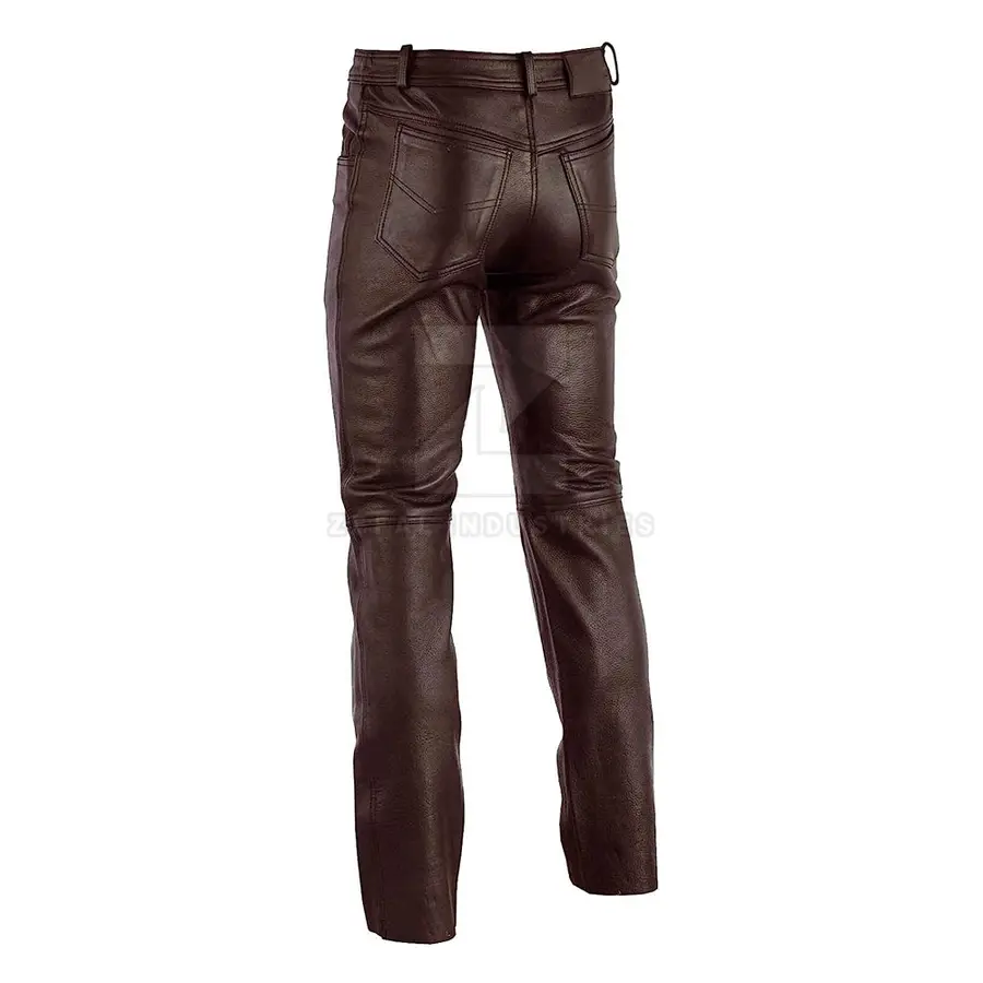 Top Selling Men's Genuine Leather Casual Mid Waist Lightweight Breathable Dark Wash Customized Logo Pant-Cheap Price New Arrival — Zefal Industries product photograph 3 of 6