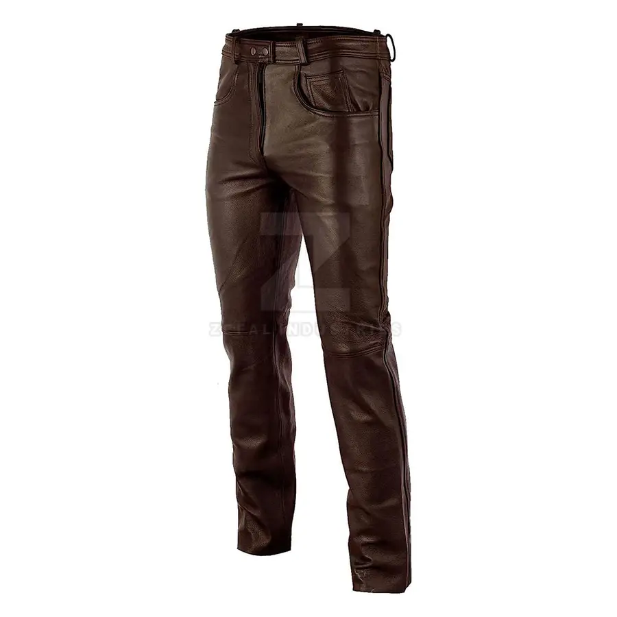 Top Selling Men's Genuine Leather Casual Mid Waist Lightweight Breathable Dark Wash Customized Logo Pant-Cheap Price New Arrival — Zefal Industries product photograph 4 of 6