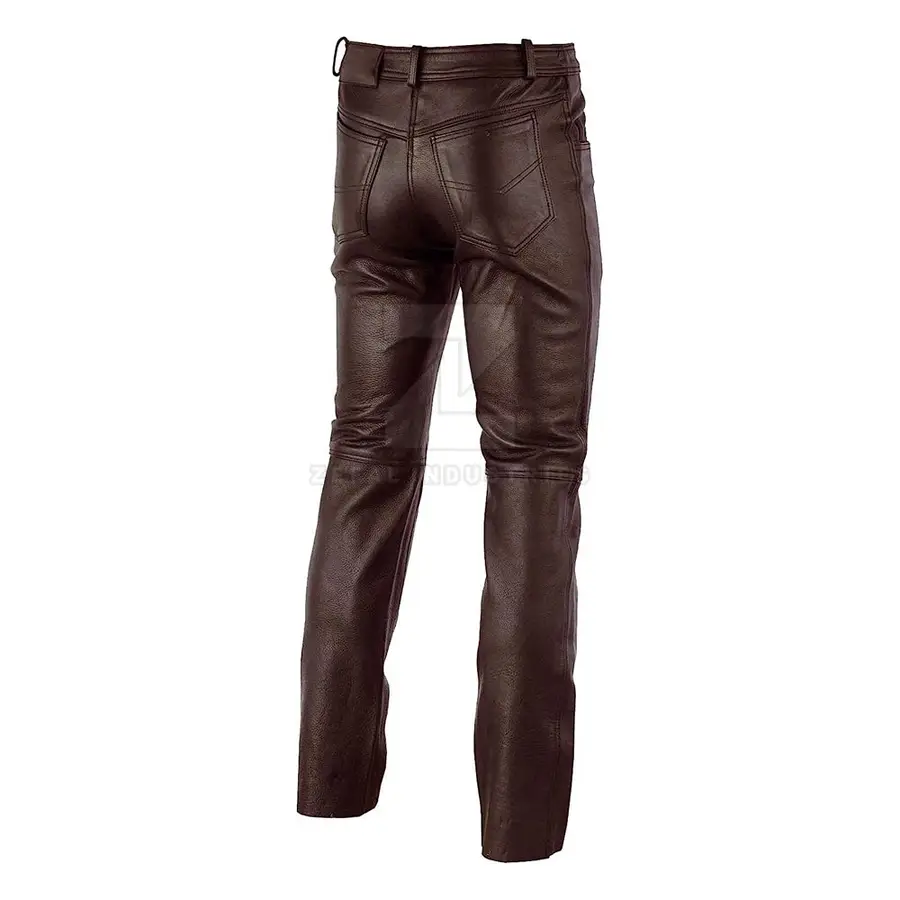 Top Selling Men's Genuine Leather Casual Mid Waist Lightweight Breathable Dark Wash Customized Logo Pant-Cheap Price New Arrival — Zefal Industries product photograph 5 of 6