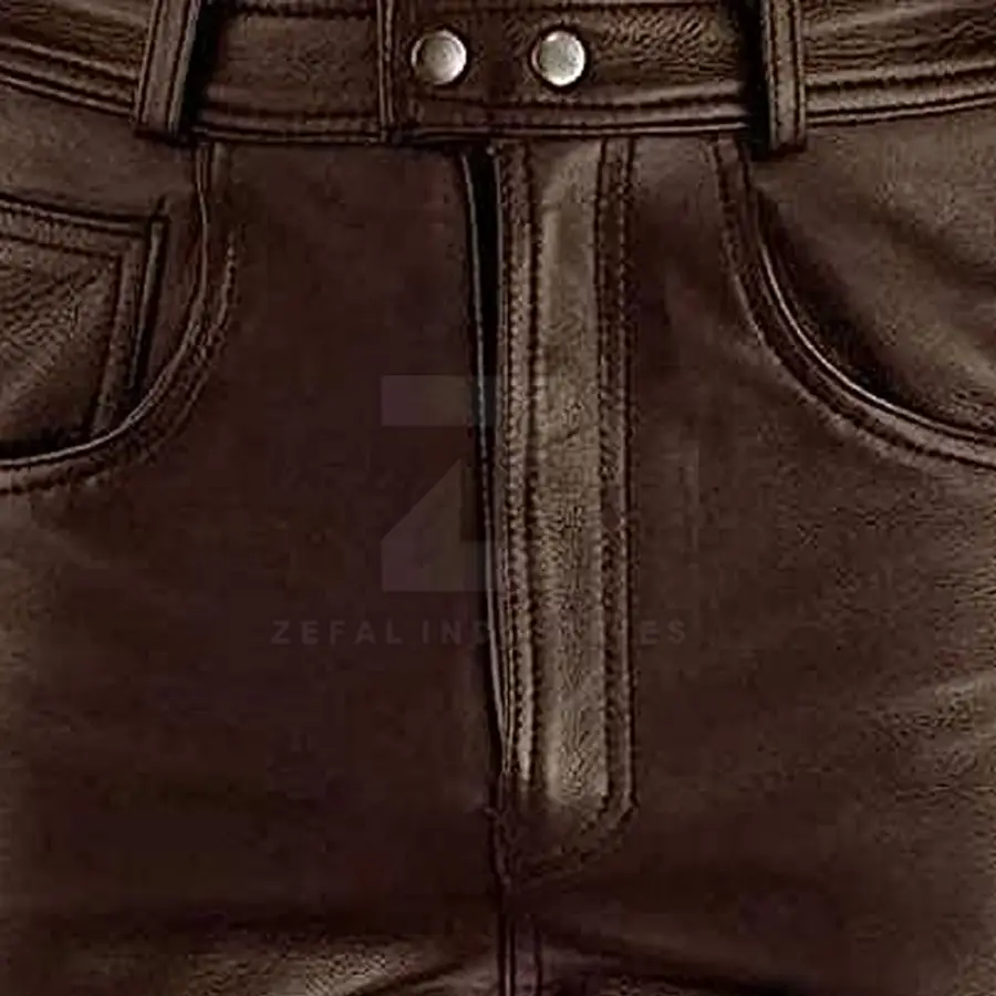 Top Selling Men's Genuine Leather Casual Mid Waist Lightweight Breathable Dark Wash Customized Logo Pant-Cheap Price New Arrival — Zefal Industries product photograph 6 of 6