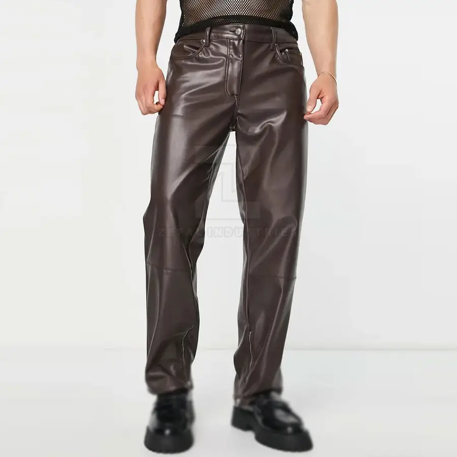 Factory Direct Sale Men Leather Pants Lightweight Casual Dark Flat Front Breathable Winter New Arrival — Zefal Industries product photograph 1 of 6