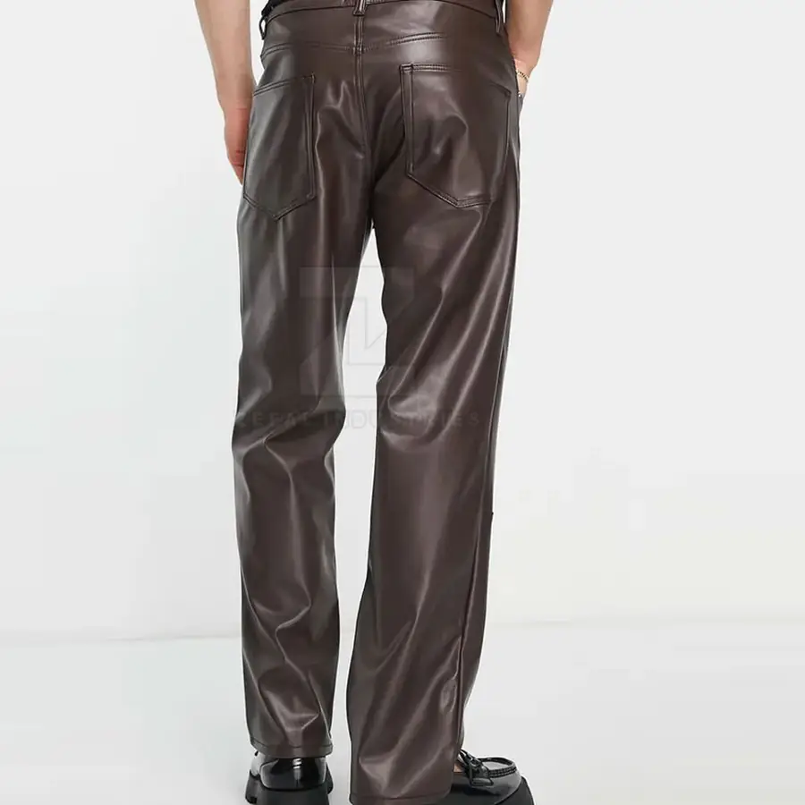 Factory Direct Sale Men Leather Pants Lightweight Casual Dark Flat Front Breathable Winter New Arrival — Zefal Industries product photograph 4 of 6
