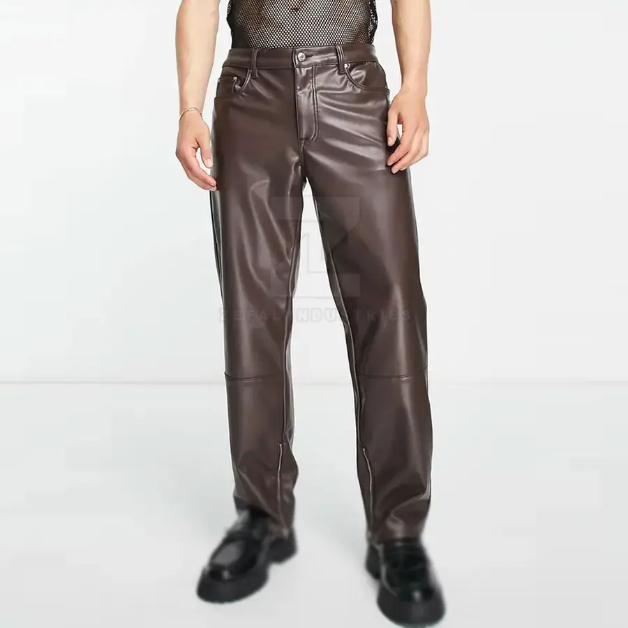 Factory Direct Sale Men Leather Pants Lightweight Casual Dark Flat Front Breathable Winter New Arrival — Zefal Industries product photograph 5 of 6