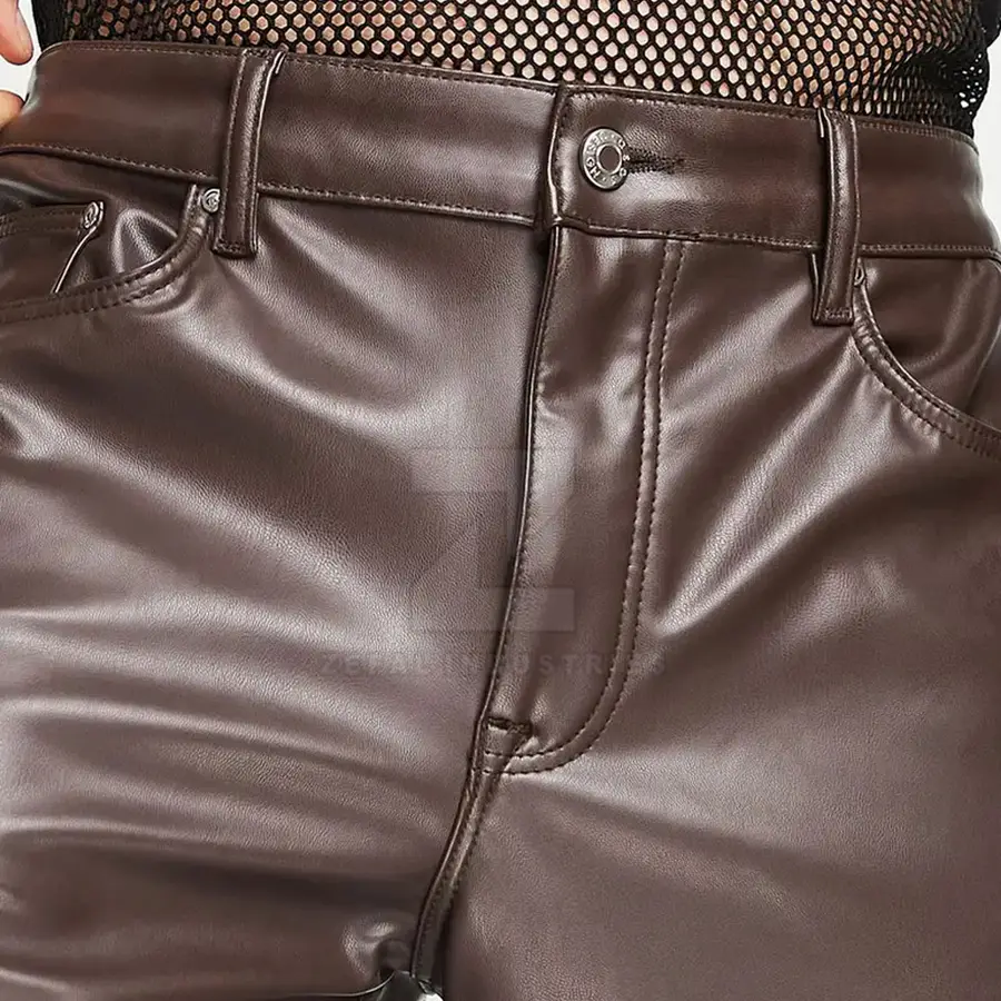 Factory Direct Sale Men Leather Pants Lightweight Casual Dark Flat Front Breathable Winter New Arrival — Zefal Industries product photograph 6 of 6