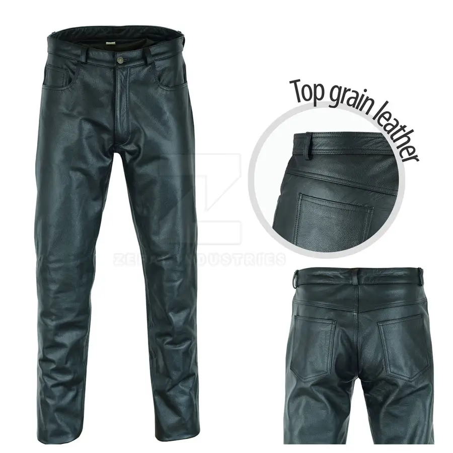 2025 New Arrival Wholesale Men Leather Pants Dark Mid Waist Customized Logo Lightweight Casual Premium Quality for Sale — Zefal Industries product photograph 3 of 6