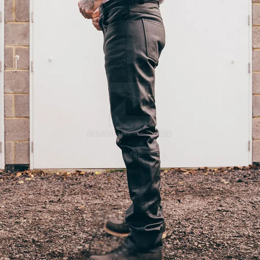 2025 New Arrival Wholesale Men Leather Pants Dark Mid Waist Customized Logo Lightweight Casual Premium Quality for Sale — Zefal Industries product photograph 4 of 6