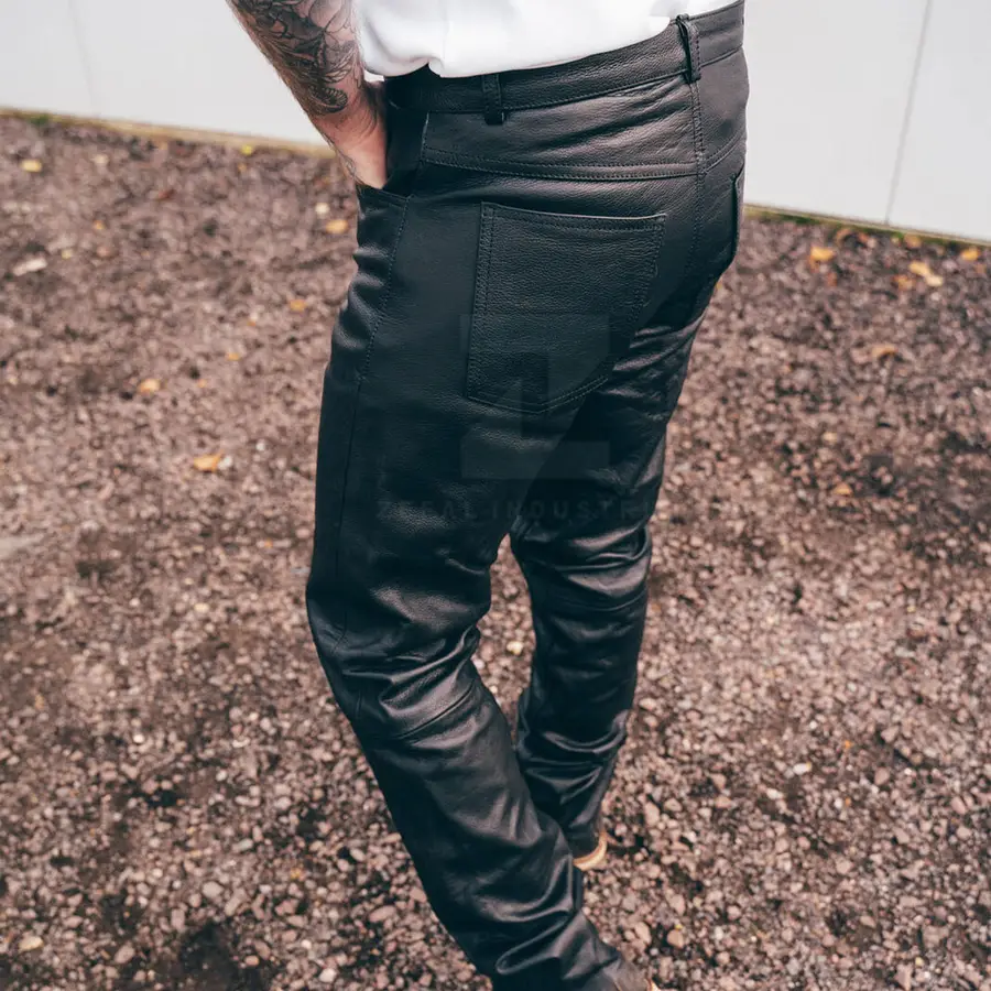 2025 New Arrival Wholesale Men Leather Pants Dark Mid Waist Customized Logo Lightweight Casual Premium Quality for Sale — Zefal Industries product photograph 5 of 6