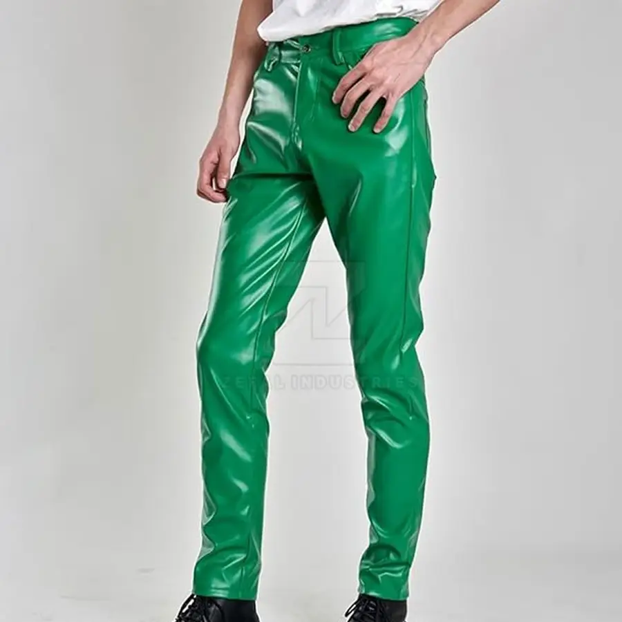 Customized Logo Design Men Leather Pants OEM Service Casual Wear Solid Color Lightweight Mid Rise Dark Wash Breathable High — Zefal Industries product photograph 3 of 6