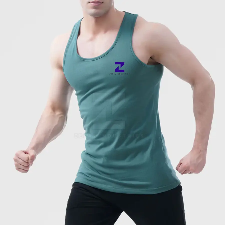 Best Selling High Quality Men's Casual Knitted 100% Cotton Crew Neck Breathable Quick Dry Training Active Wear Tank Top — Zefal Industries product photograph 4 of 6