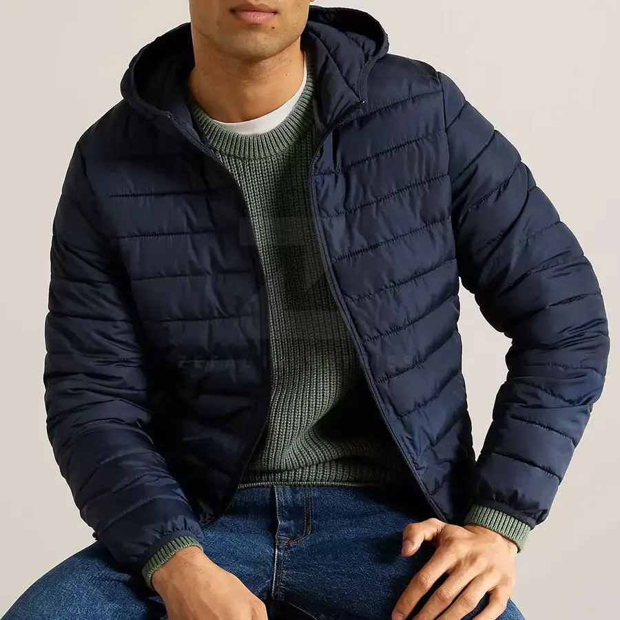 Men Eco-Friendly Breathable Puffer Jacket Winter Warm Lightweight Quilted Outerwear Front Logo Cold Weather Casual Wear — Zefal Industries product photograph 2 of 6