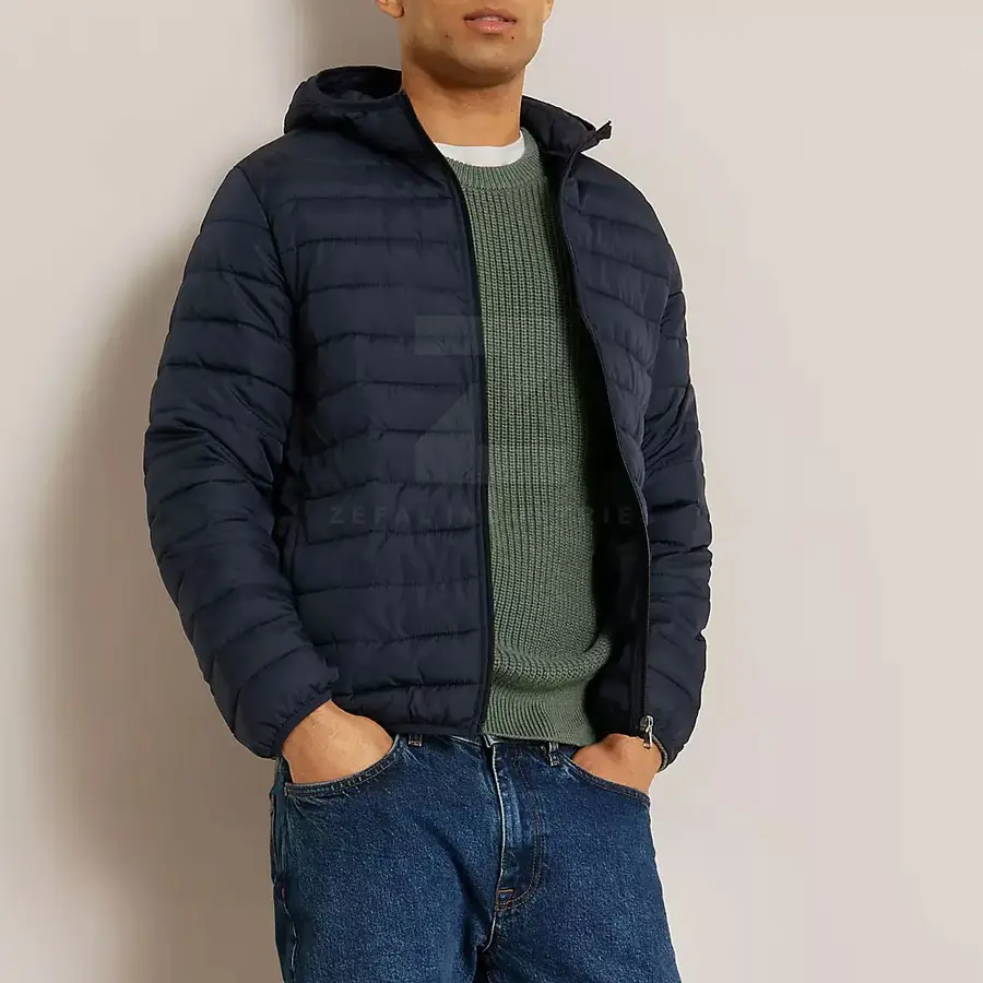 Men Eco-Friendly Breathable Puffer Jacket Winter Warm Lightweight Quilted Outerwear Front Logo Cold Weather Casual Wear — Zefal Industries product photograph 4 of 6