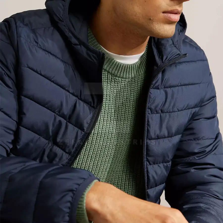 Men Eco-Friendly Breathable Puffer Jacket Winter Warm Lightweight Quilted Outerwear Front Logo Cold Weather Casual Wear — Zefal Industries product photograph 5 of 6
