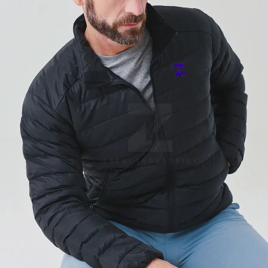 Pakistan Manufacture Breathable Eco-Friendly Men Puffer Jacket 2025 Latest Design High Quality Winter Front Logo — Zefal Industries product photograph 5 of 6
