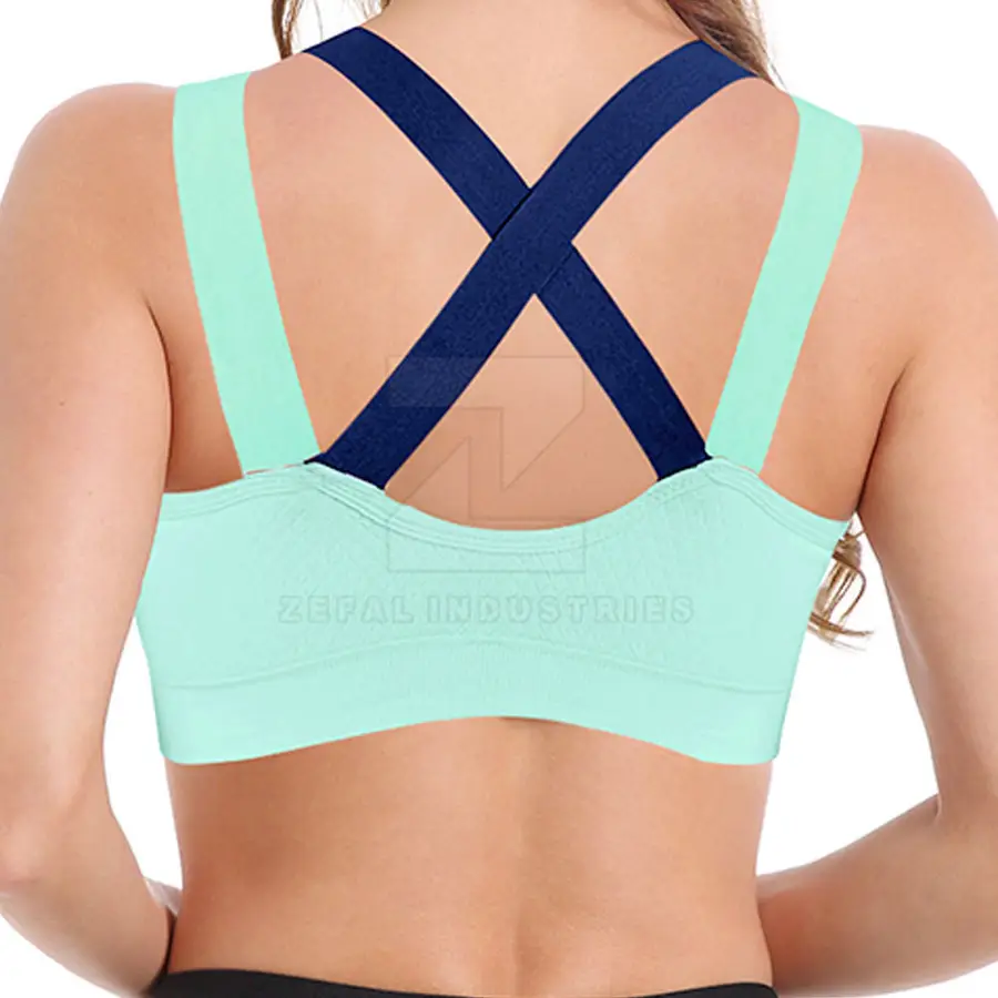 Made Pakistan Women's High Support Breathable Eco-Friendly Sports Bra Adjustable Straps Removable Pads Front Logo Spandex/Nylon — Zefal Industries product photograph 2 of 6