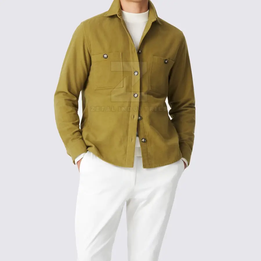 Oversized Structured Casual Shirt Men Spring Custom Solid Color Breathable Eco-Friendly 100% Cotton Fabric High Quality Safari — Zefal Industries product photograph 3 of 6