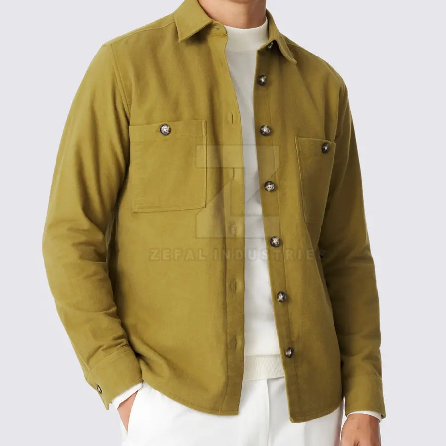 Oversized Structured Casual Shirt Men Spring Custom Solid Color Breathable Eco-Friendly 100% Cotton Fabric High Quality Safari — Zefal Industries product photograph 4 of 6
