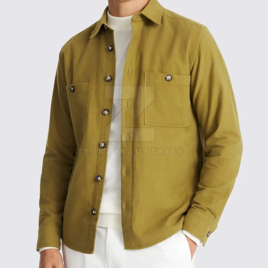Oversized Structured Casual Shirt Men Spring Custom Solid Color Breathable Eco-Friendly 100% Cotton Fabric High Quality Safari — Zefal Industries product photograph 5 of 6