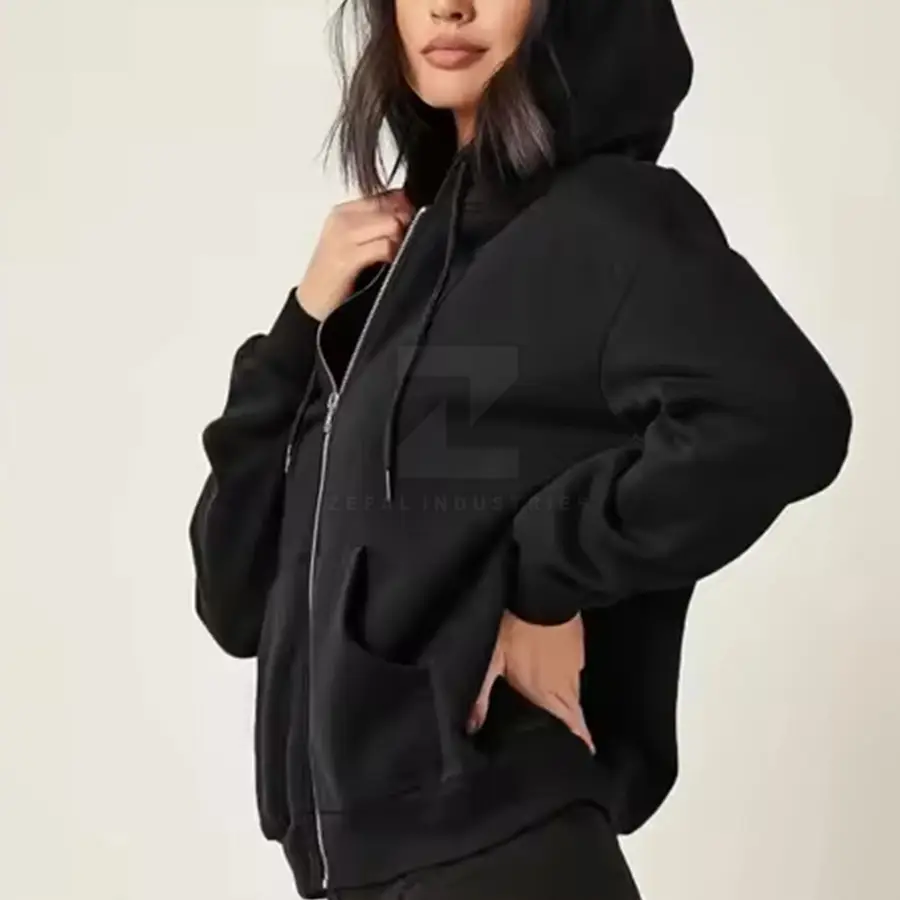 Trendy Style Women Winter Zipper Hoodie Slim Fit Breathable Front Logo for Gym or Street Wear — Zefal Industries product photograph 1 of 6