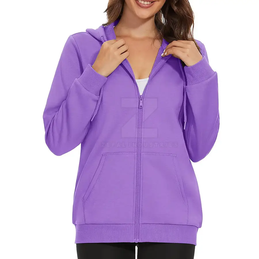 Casual Women Winter Front Zipper Hoodie 100% Cotton Eco Friendly Breathable Full-Zip — Zefal Industries product photograph 3 of 6