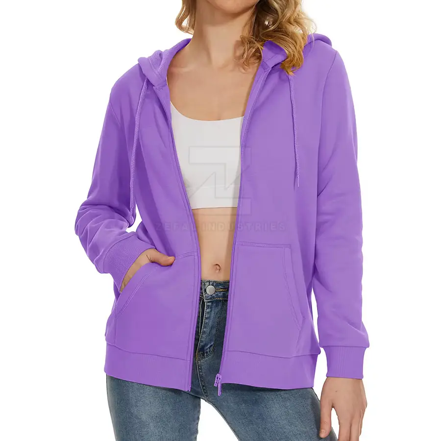 Casual Women Winter Front Zipper Hoodie 100% Cotton Eco Friendly Breathable Full-Zip — Zefal Industries product photograph 4 of 6