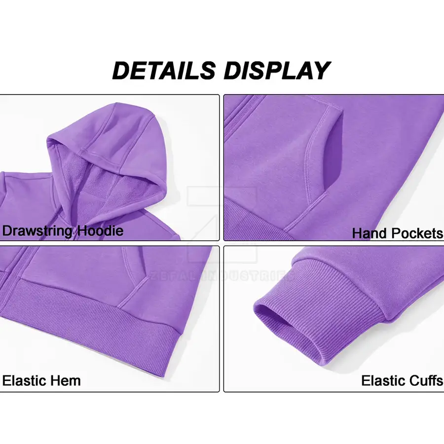 Casual Women Winter Front Zipper Hoodie 100% Cotton Eco Friendly Breathable Full-Zip — Zefal Industries product photograph 5 of 6