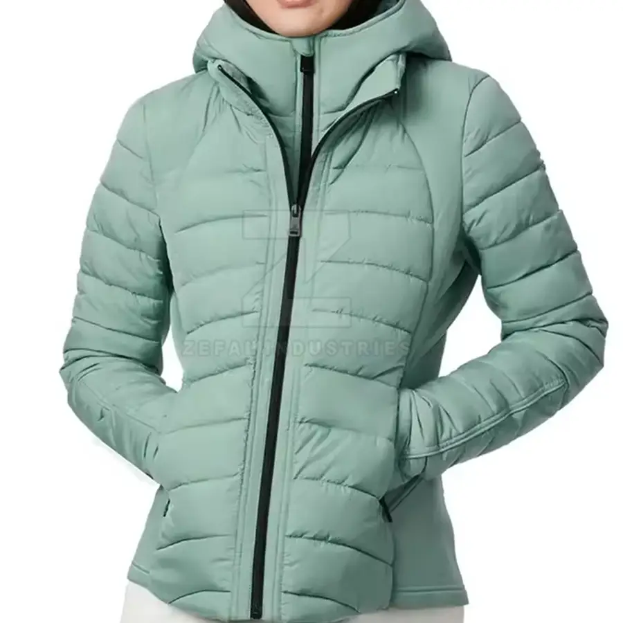 Trendy Women Solid Zipper Breathable Puffer Jacket Soft Nylon/Polyester Outerwear for Winter Street Fashion — Zefal Industries product photograph 6 of 6