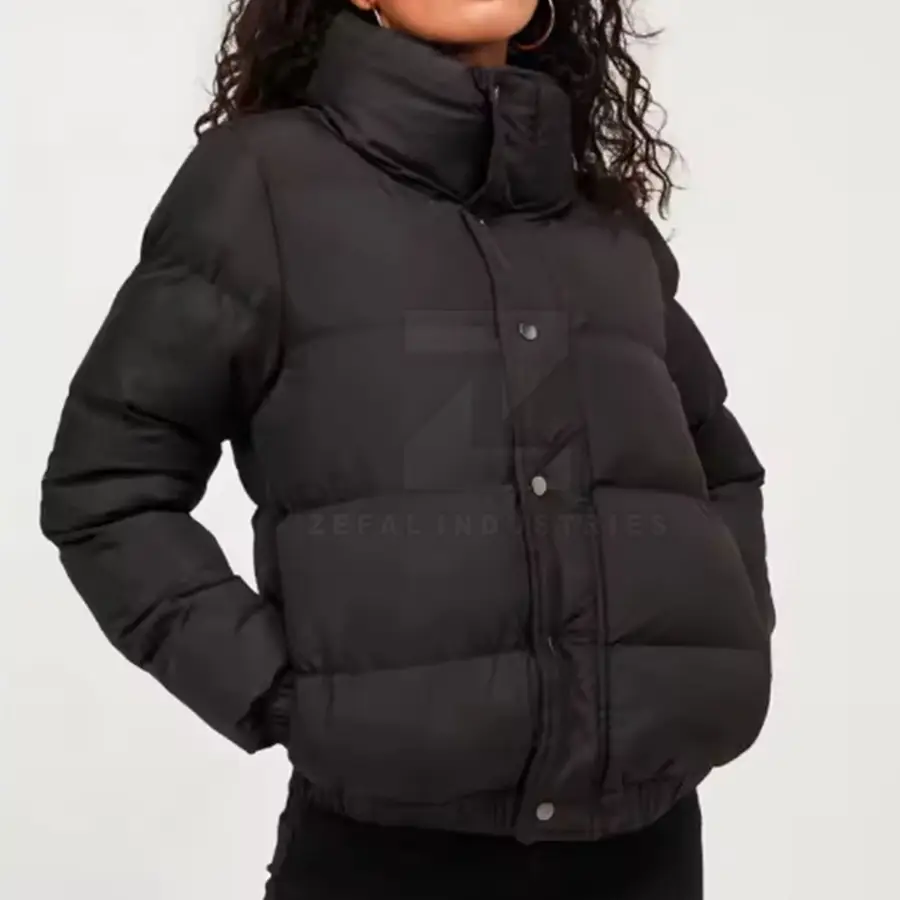 Slim Fit Women Puffer Jacket High Quality Breathable Windproof Eco-Friendly Winter Cotton Lining Customized Colors Logo — Zefal Industries product photograph 2 of 6